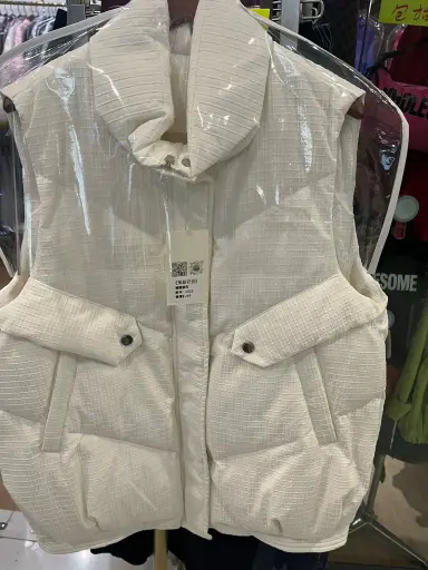 白色立領格紋羽絨背心