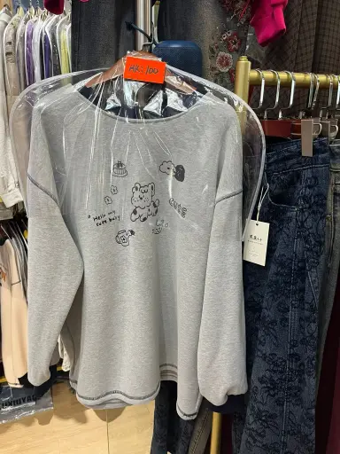 灰色插畫印花長袖衛衣